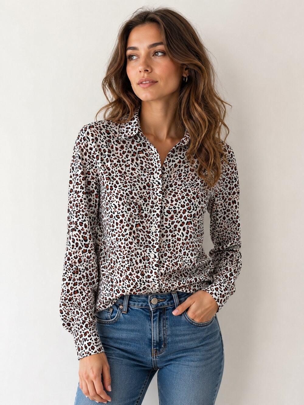 Boden Classic Shirt Size 6Leopard Print Button Front Long Sleeve Blouse